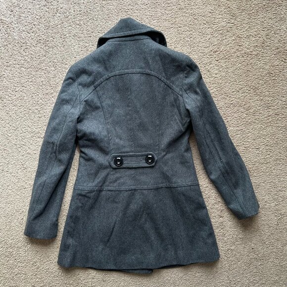 Nine West Pea Coat Womens 4 Wool Blend Notch Double Breast Grey - Picture 2 of 13